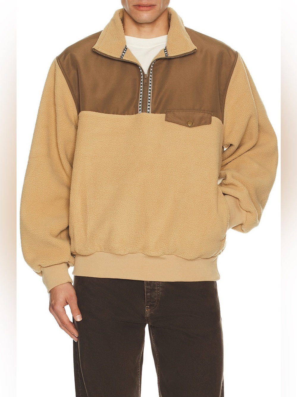 Rhythm Men XL Pfeiffer Sherpa Fleece Quarter Zip in Oak Nwt